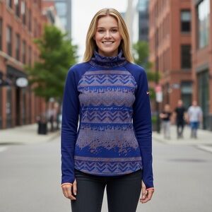 Nike Pro‎ Dri Fit Women’s Blue Long Sleeve cowl Neck Running Top Size Small